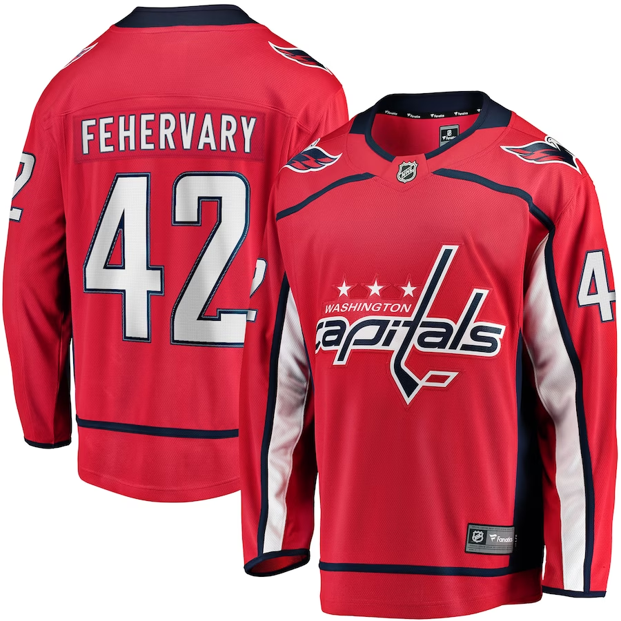 Men's Washington Capitals Martin Fehervary #42 Red Home Breakaway Jersey